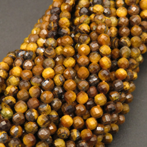 Natural Gold Tiger Eye,Round,Faceted,Brown,4mm,Hole:0.5mm,about 190pcs/strand,about 6g/strand,1 strand/package,15"(38cm),XBGB04541bhia-L001