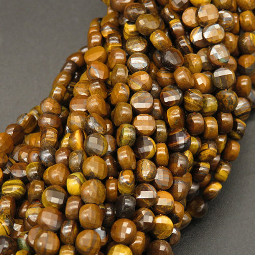 Natural Gold Tiger Eye,Grade AB,Flat Round,Faceted,Brown,4.5*3mm,Hole:0.5mm,about 81pcs/strand,about 8g/strand,1 strand/package,15"(38cm),XBGB04545vhha-L001