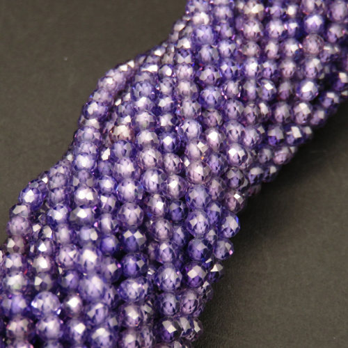 Synthetic Cubic Zirconia,Round,Faceted,Dyed,Purple,3mm,Hole:0.5mm,about 126pcs/strand,about 9g/strand,1 strand/package,15"(38cm),XBGB04551vbpb-L001