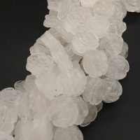 Natural White Crystal,Flat Round,Carved flower,White,15*7mm,Hole:1mm,about 24pcs/strand,about 69g/strand,1 strand/package,15"(38cm),XBGB04578vkla-L001