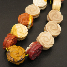 Natural Mookaite,Flat Round,Carved flower,Brown,16*8mm,Hole:1mm,about 24pcs/strand,about 81g/strand,1 strand/package,15"(39cm),XBGB04580vkla-L001