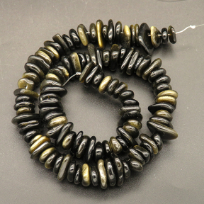 Natural Golden Obsidian,Irregular Gasket,Black,15.5*2~10*8.5mm,Hole:1mm,about 134pcs/strand,about 64g/strand,1 strand/package,15"(38cm),XBGB04621bhia-L001