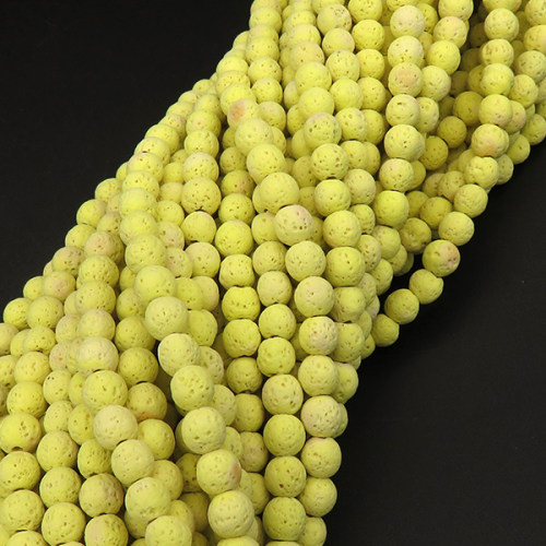 Natural Volcanicrock,Round,Dyed,Yellow,6mm,Hole:1.5mm,about 65pcs/strand,about 15g/strand,1 strand/package,15"(38cm),XBGB04663baka-L001