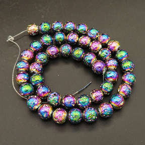 Natural Volcanicrock,Round,Electroplated,Rainbow,8mm,Hole:1.5mm,about 48pcs/strand,about 33g/strand,1 strand/package,15"(38cm),XBGB04674bbov-L001