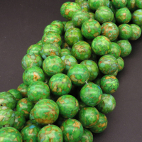 Synthesis Howlite,Turquoise,Round,Dyed,Green,14mm,Hole:1.2mm,about 28pcs/strand,about 89g/strand,1 strand/package,15"(38cm),XBGB04688bhva-L001