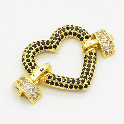 Brass Cubic Zirconia Links Connectors,Heart,Long-lasting plated,Gold,19x31mm,Hole:2mm,about 3.15g/pc,3 pcs/package,XFL01705bbph-G030