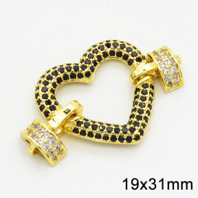 Brass Cubic Zirconia Links Connectors,Heart,Long-lasting plated,Gold,19x31mm,Hole:2mm,about 3.15g/pc,3 pcs/package,XFL01705bbph-G030