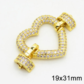 Brass Cubic Zirconia Links Connectors,Heart,Long-lasting plated,Gold,19x31mm,Hole:2mm,about 3.15g/pc,3 pcs/package,XFL01707vbpb-G030