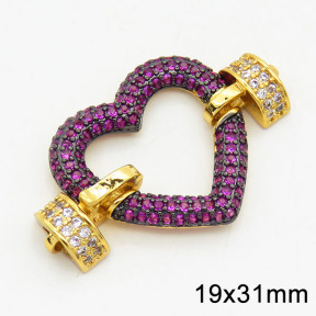 Brass Cubic Zirconia Links Connectors,Heart,Long-lasting plated,Gold and Black,19x31mm,Hole:2mm,about 3.15g/pc,3 pcs/package,XFL01711bhik-G030