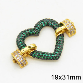 Brass Cubic Zirconia Links Connectors,Heart,Long-lasting plated,Gold and Black,19x31mm,Hole:2mm,about 3.15g/pc,3 pcs/package,XFL01713bhik-G030