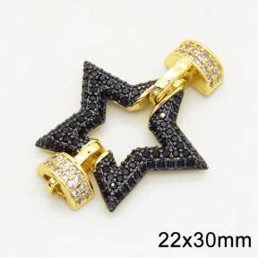 Brass Cubic Zirconia Links Connectors,Star,Long-lasting plated,Gold and Black,22x30mm,Hole:2mm,about 3.04g/pc,3 pcs/package,XFL01717bhbm-G030