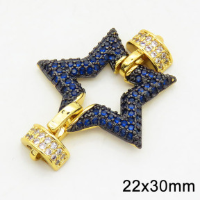 Brass Cubic Zirconia Links Connectors,Star,Long-lasting plated,Gold and Black,22x30mm,Hole:2mm,about 3.04g/pc,3 pcs/package,XFL01721bhia-G030