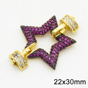Brass Cubic Zirconia Links Connectors,Star,Long-lasting plated,Gold and Black,22x30mm,Hole:2mm,about 3.04g/pc,3 pcs/package,XFL01723bhia-G030
