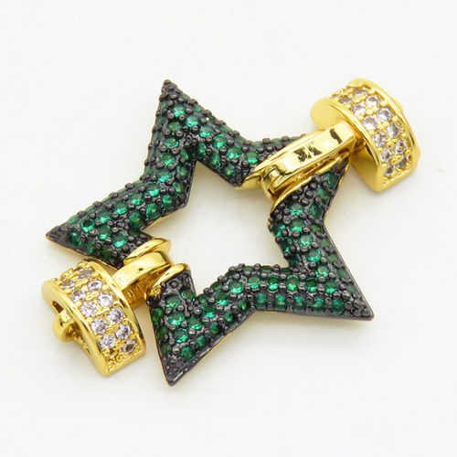 Brass Cubic Zirconia Links Connectors,Star,Long-lasting plated,Gold and Black,22x30mm,Hole:2mm,about 3.04g/pc,3 pcs/package,XFL01725bhia-G030