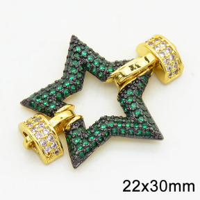 Brass Cubic Zirconia Links Connectors,Star,Long-lasting plated,Gold and Black,22x30mm,Hole:2mm,about 3.04g/pc,3 pcs/package,XFL01725bhia-G030