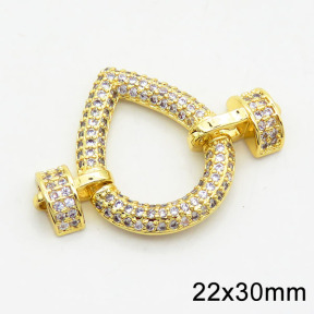 Brass Cubic Zirconia Links Connectors,Drop,Long-lasting plated,Gold,22x30mm,Hole:2mm,about 3g/pc,3 pcs/package,XFL01731bbop-G030