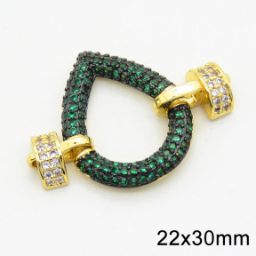Brass Cubic Zirconia Links Connectors,Drop,Long-lasting plated,Gold and Black,22x30mm,Hole:2mm,about 3g/pc,3 pcs/package,XFL01733bhii-G030