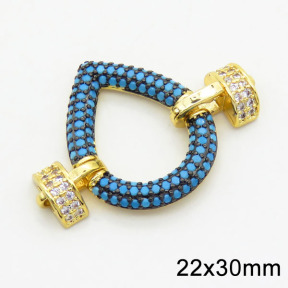 Brass Turquoise Cubic Zirconia Links Connectors,Drop,Long-lasting plated,Gold and Black,22x30mm,Hole:2mm,about 3g/pc,3 pcs/package,XFL01735bhii-G030