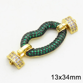 Brass Cubic Zirconia Links Connectors,Lips,Long-lasting plated,Gold and Black,13x34mm,Hole:2mm,about 2.80g/pc,3 pcs/package,XFL01745bhhk-G030