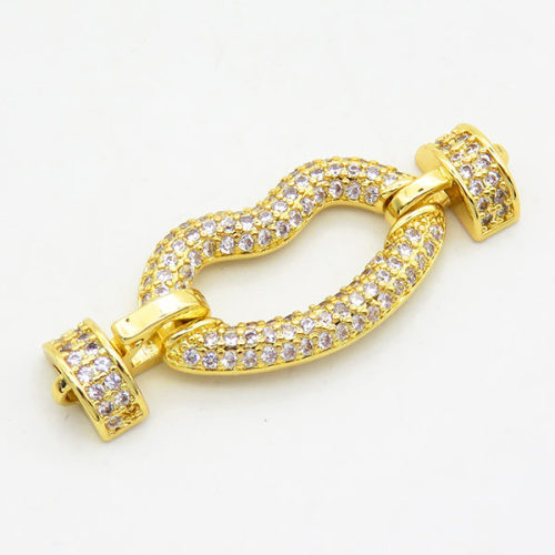 Brass Cubic Zirconia Links Connectors,Lips,Long-lasting plated,Gold,13x34mm,Hole:2mm,about 2.80g/pc,3 pcs/package,XFL01751bbok-G030