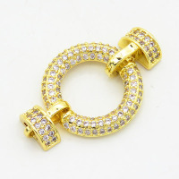 Brass Cubic Zirconia Links Connectors,Circle,Long-lasting plated,Gold,18x30mm,Hole:2mm,about 2.60g/pc,3 pcs/package,XFL01753bbok-G030