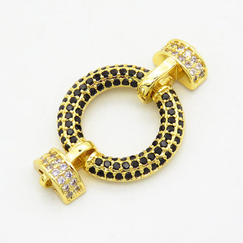 Brass Cubic Zirconia Links Connectors,Circle,Long-lasting plated,Gold,18x30mm,Hole:2mm,about 2.60g/pc,3 pcs/package,XFL01755bbom-G030