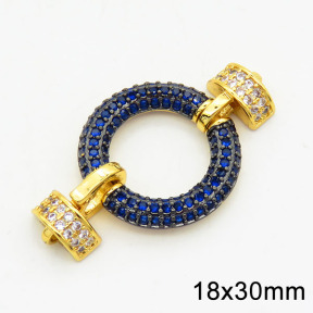 Brass Cubic Zirconia Links Connectors,Circle,Long-lasting plated,Gold and Black,18x30mm,Hole:2mm,about 2.60g/pc,3 pcs/package,XFL01759bhhn-G030