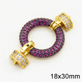 Brass Cubic Zirconia Links Connectors,Circle,Long-lasting plated,Gold and Black,18x30mm,Hole:2mm,about 2.60g/pc,3 pcs/package,XFL01763bhhn-G030