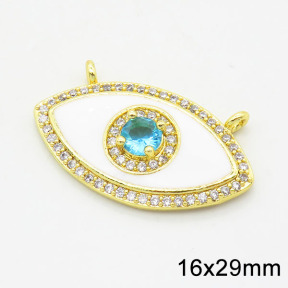 Brass Enamel Cubic Zirconia Links Connectors,Devil's eyes,Long-lasting plated,Gold,16x29mm,Hole:2mm,about 3.60g/pc,5 pcs/package,XFL01765baka-G030
