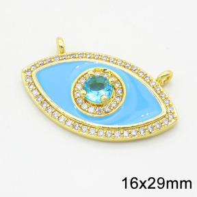 Brass Enamel Cubic Zirconia Links Connectors,Devil's eyes,Long-lasting plated,Gold,16x29mm,Hole:2mm,about 3.60g/pc,5 pcs/package,XFL01765baka-G030