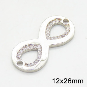 Brass Cubic Zirconia Links Connectors,Grade A,High quality handmade polishing,Infinity,Random mixed color,1.5x12x26mm,Hole:2mm,about 1.90g/pc,5 pcs/package,XFL01779bbnm-G030