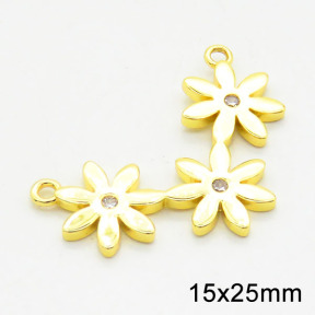 Brass Cubic Zirconia Links Connectors,Grade A,High quality handmade polishing,Flower,Random mixed color,1.5x15x25mm,Hole:1.5mm,about 1.60g/pc,5 pcs/package,XFL01785bvlm-G030