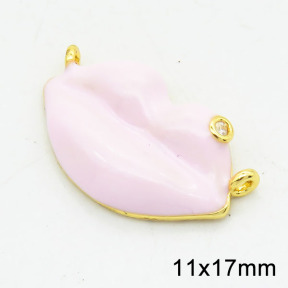 Brass Enamel Cubic Zirconia Links Connectors,Lips,Long-lasting plated,Gold,11x17mm,Hole:1.5mm,about 1.70g/pc,5 pcs/package,XFL01788aaio-G030