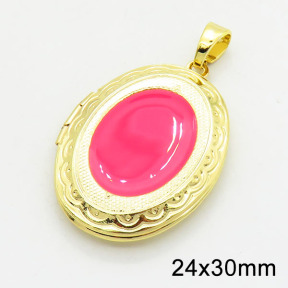 Brass Enamel Locket Pendants,Photo Frame Charms for Necklaces,Oval,Long-lasting plated,Gold,5x24x30mm,Hole:4x6mm,about 5.08g/pc,5 pcs/package,XFPC02455aaji-G030