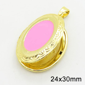 Brass Enamel Locket Pendants,Photo Frame Charms for Necklaces,Oval,Long-lasting plated,Gold,5x24x30mm,Hole:4x6mm,about 5.08g/pc,5 pcs/package,XFPC02455aaji-G030
