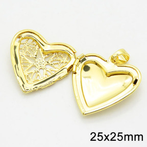Brass Locket Pendants,Photo Frame Charms for Necklaces,Hollow,Heart,Long-lasting plated,Gold,7x25x25mm,Hole:4x6mm,about 4.49g/pc,5 pcs/package,XFPC02490aaio-G030