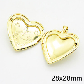 Brass Locket Pendants,Photo Frame Charms for Necklaces,Heart,Long-lasting plated,Gold,7x28x28mm,Hole:4x6mm,about 5.15g/pc,5 pcs/package,XFPC02494avja-G030