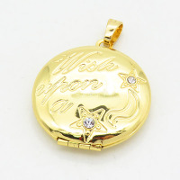 Brass Cubic Zirconia Locket Pendants,Photo Frame Charms for Necklaces,Round,Long-lasting plated,Gold,6x25mm,Hole:4x6mm,about 4.86g/pc,5 pcs/package,XFPC02498avja-G030