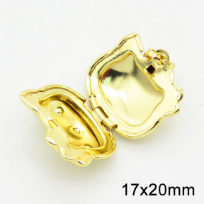 Brass Locket Pendants,Photo Frame Charms for Necklaces,Cat,Long-lasting plated,Gold,8x17x20mm,Hole:4x6mm,about 3.27g/pc,5 pcs/package,XFPC02500vail-G030