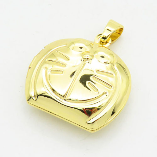 Brass Locket Pendants,Photo Frame Charms for Necklaces,Doraemon,Long-lasting plated,Gold,11x21x24mm,Hole:4x6mm,about 4.38g/pc,5 pcs/package,XFPC02506aaio-G030