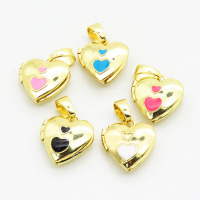 Brass Enamel Locket Pendants,Photo Frame Charms for Necklaces,Heart,Long-lasting plated,Gold,5x13x13mm,Hole:3x5mm,about 1.38g/pc,5 pcs/package,XFPC02524vaia-G030