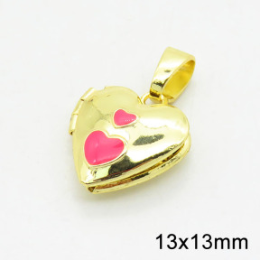 Brass Enamel Locket Pendants,Photo Frame Charms for Necklaces,Heart,Long-lasting plated,Gold,5x13x13mm,Hole:3x5mm,about 1.38g/pc,5 pcs/package,XFPC02524vaia-G030