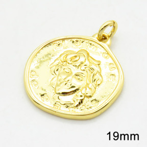 Brass Pendants,Round,Portrait,Long-lasting plated,Gold,2.5x19mm,Hole:3mm,about 2.97g/pc,5 pcs/package,XFPC02560aahm-G030