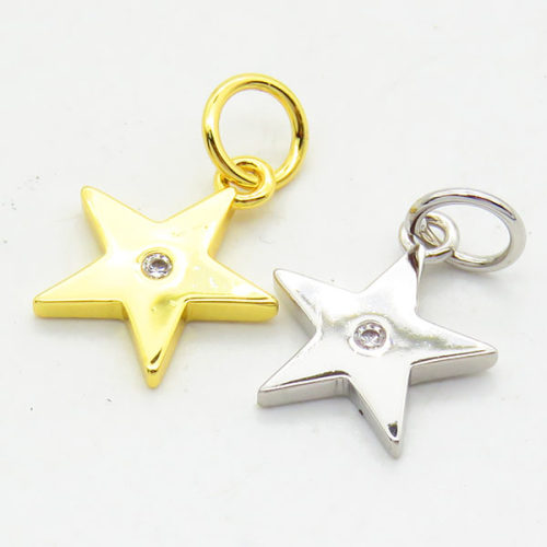 Brass Cubic Zirconia Pendants,Grade A,High quality handmade polishing,Star,Random mixed color,1.5x10mm,Hole:4mm,about 0.47g/pc,5 pcs/package,XFPC02577aajm-G030