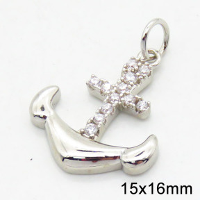 Brass Cubic Zirconia Pendants,Grade A,High quality handmade polishing,Anchor,Random mixed color,2x15x16mm,Hole:4mm,about 1.28g/pc,5 pcs/package,XFPC02580aakm-G030