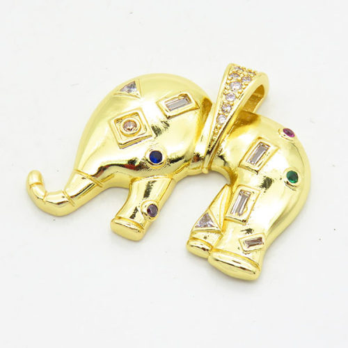 Brass Cubic Zirconia Pendants,Elephant,Long-lasting plated,Gold,24x28mm,Hole:3x4mm,about 5.85g/pc,5 pcs/package,XFPC02625abli-G030