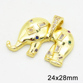 Brass Cubic Zirconia Pendants,Elephant,Long-lasting plated,Gold,24x28mm,Hole:3x4mm,about 5.85g/pc,5 pcs/package,XFPC02625abli-G030