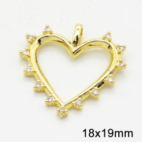 Brass Cubic Zirconia Pendants,Heart,Long-lasting plated,Gold,18x19mm,Hole:2x3mm,about 0.93g/pc,5 pcs/package,XFPC02629aahp-G030