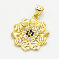 Brass Cubic Zirconia Pendants,Flower,Long-lasting plated,Gold,18mm,Hole:3x5mm,about 2.25g/pc,5 pcs/package,XFPC02633aaij-G030