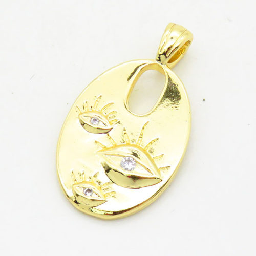 Brass Cubic Zirconia Pendants,Oval,Eyes,Long-lasting plated,Gold,14x20mm,Hole:2.5x4mm,about 2.52g/pc,5 pcs/package,XFPC02683aahp-G030
